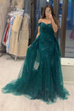 Off The Shoulder Sweetheart Jade Tulle Lace Mermaid Evening Dresses With Detachable Train