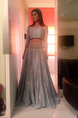 Off The Shoulder Two Piece Prom Dress Crystals Beading Evening Dress