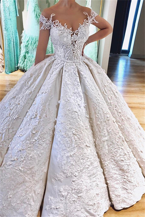 Off The Shoulder V-neck Luxury Wedding Dresses | Appliques Ball Gown Bridal Gowns