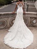 Off The Shoulder White Lace Appliques Mermaid Wedding Dresses Long
