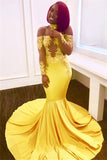 Off The Shoulder Yellow Prom Dress | Mermaid Sexy Evening Dress with Lace Chocker FB0295