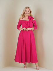 Off the Shoulder A Line Ankle Length Mother of the Bride Dress with Bow(s) and 3/4 Sleeves