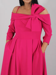 Off the Shoulder A Line Ankle Length Mother of the Bride Dress with Bow(s) and 3/4 Sleeves