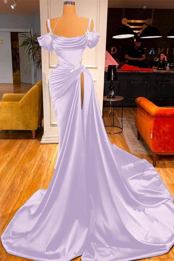 Off-the-Shoulder Dark Green Slit Prom Dress Long Mermaid Party Gowns