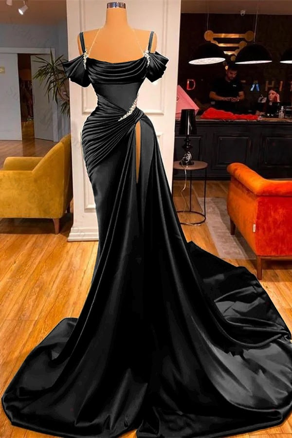 Off-the-Shoulder Dark Green Slit Prom Dress Long Mermaid Party Gowns
