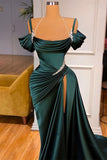 Off-the-Shoulder Dark Green Slit Prom Dress Long Mermaid Party Gowns