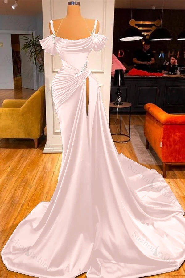 Off-the-Shoulder Dark Green Slit Prom Dress Long Mermaid Party Gowns