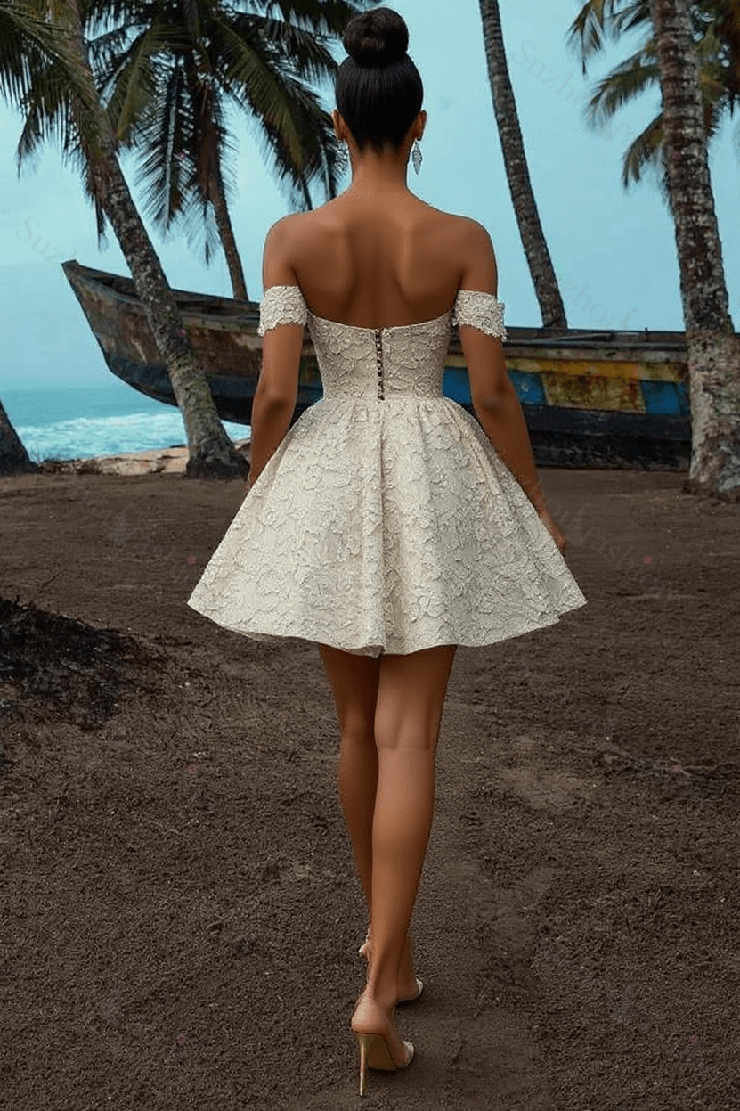 Off the Shoulder Homecoming Dresses A Line Lace Short Cocktail Dresses