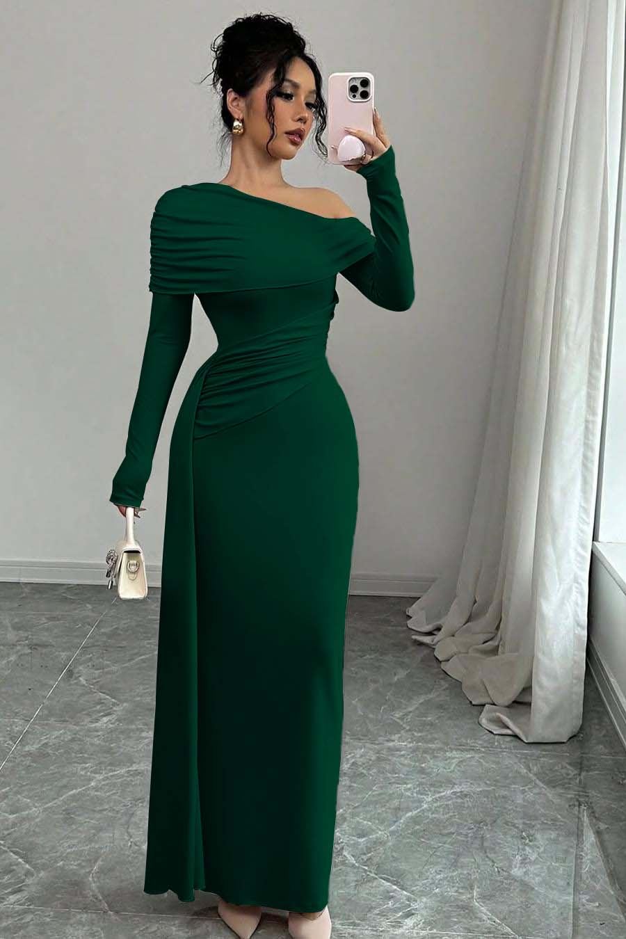 Off the Shoulder Long Sleeves Long Mermaid Evening Formal Dress With Ruffled