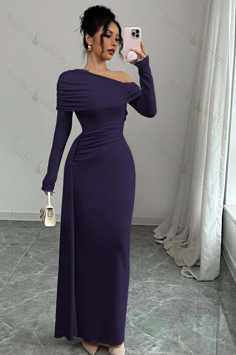 Off the Shoulder Long Sleeves Long Mermaid Evening Formal Dress With Ruffled
