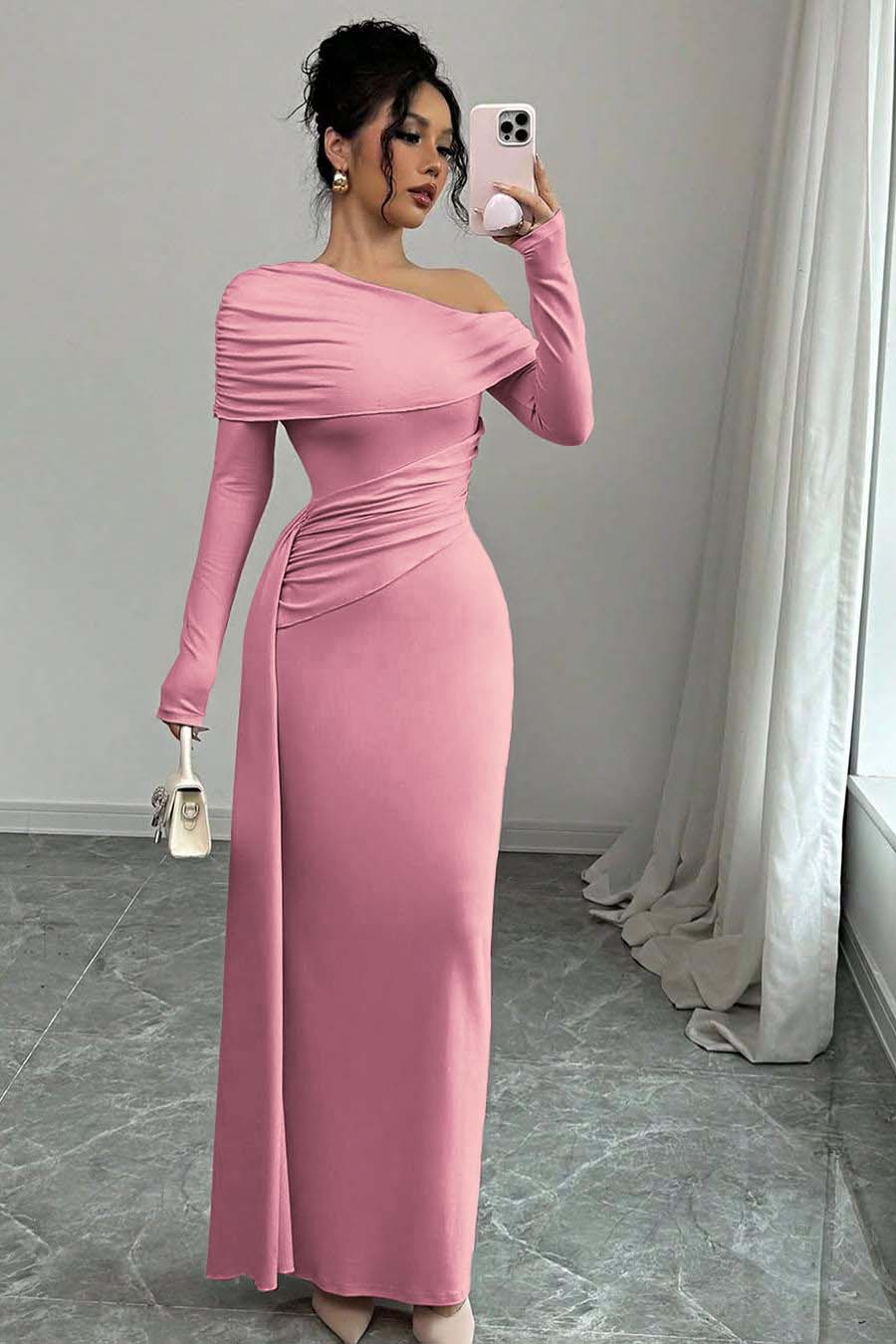 Off the Shoulder Long Sleeves Long Mermaid Evening Formal Dress With Ruffled