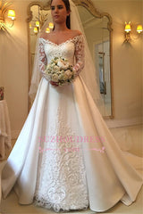 Off-the-Shoulder Long-Sleeves Wedding Dresses | Lace A-Line Bridal Gowns WW0109