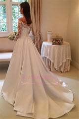 Off-the-Shoulder Long-Sleeves Wedding Dresses | Lace A-Line Bridal Gowns WW0109