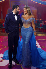 Off the Shoulder Mermaid Evening Formal Dress Sequined Beading V Neck