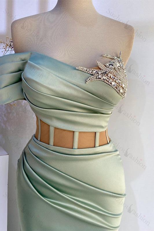 Off-the-Shoulder Mermaid Formal Dresses in Dusty Sage with Beads