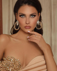 Off-the-Shoulder Mermaid Prom Dress Ruffles Crystals Slim Evening Gown