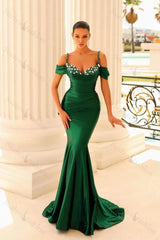 Off-the-Shoulder Mermaid Sweetheart Beads Evening Formal Dress with Spaghetti-Straps