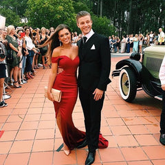 Off the Shoulder Prom Dresses Mermaid Sexy Front Split Evening Gowns CE0053