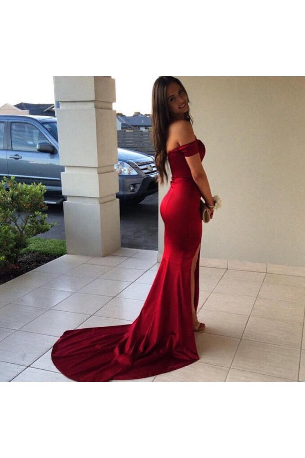 Off the Shoulder Prom Dresses Mermaid Sexy Front Split Evening Gowns CE0053