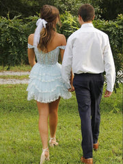 Off the Shoulder Sequin Ruffle Short Homecoming Dress