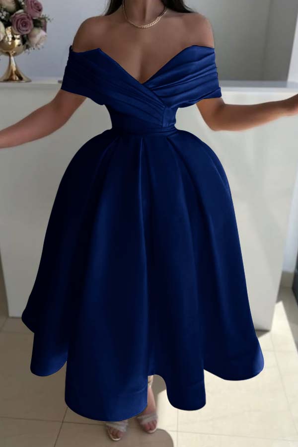 Off the Shoulder Sleeveless A Line Evening Formal Dress With Pleated