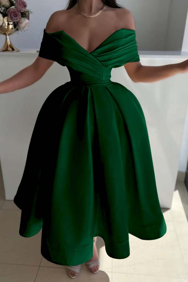 Off the Shoulder Sleeveless A Line Evening Formal Dress With Pleated