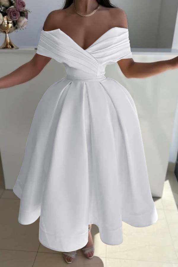 Off the Shoulder Sleeveless A Line Evening Formal Dress With Pleated