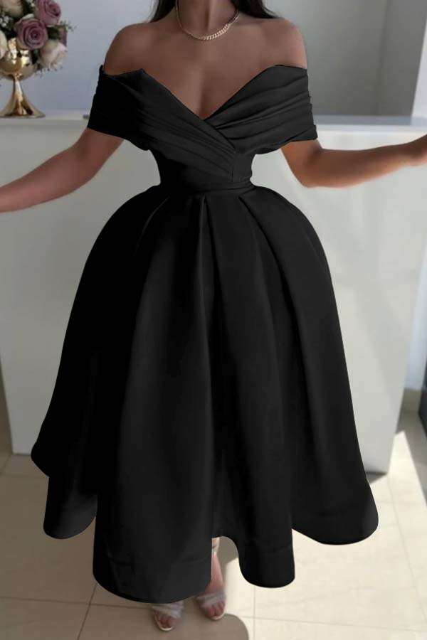 Off the Shoulder Sleeveless A Line Evening Formal Dress With Pleated