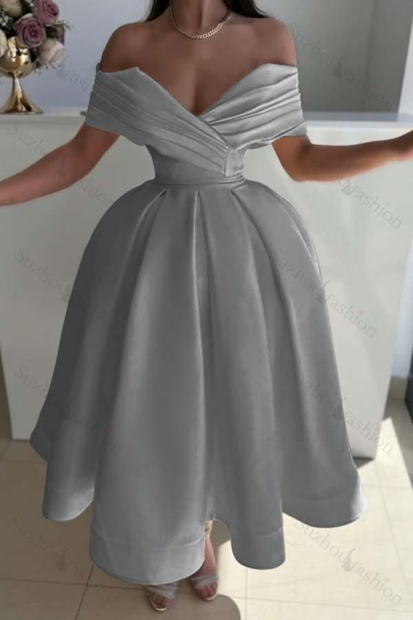 Off the Shoulder Sleeveless A Line Evening Formal Dress With Pleated