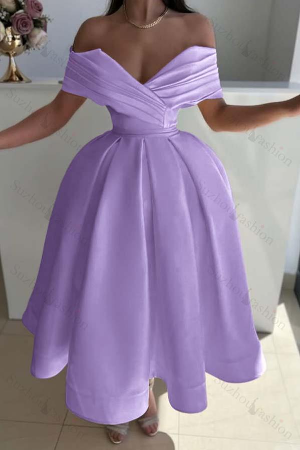 Off the Shoulder Sleeveless A Line Evening Formal Dress With Pleated