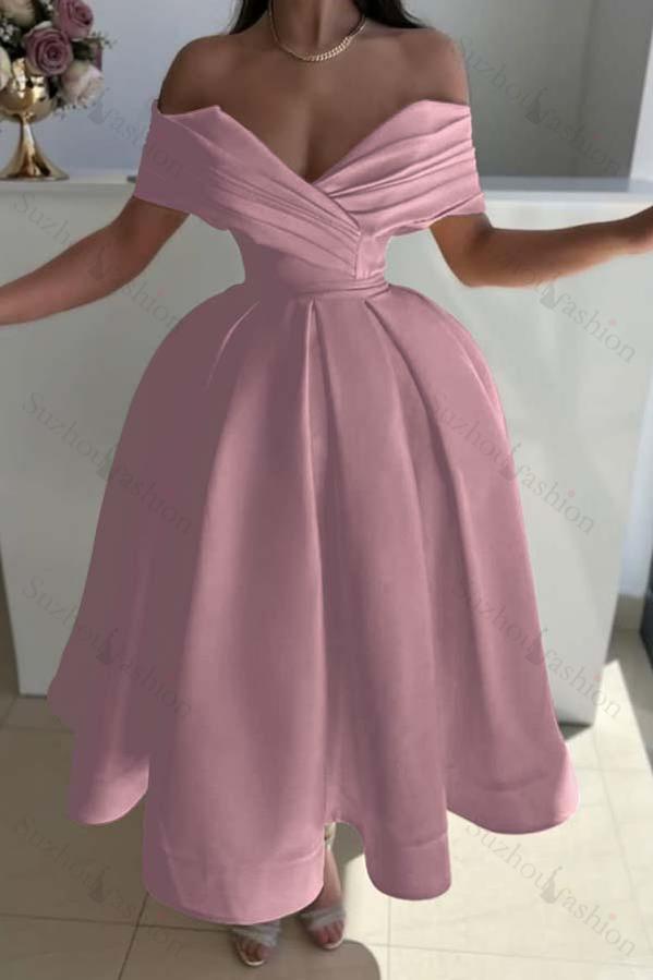 Off the Shoulder Sleeveless A Line Evening Formal Dress With Pleated