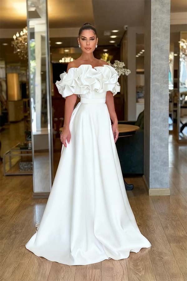 Off the Shoulder Sleeveless A Line Long Evening Formal Dress With Pleated