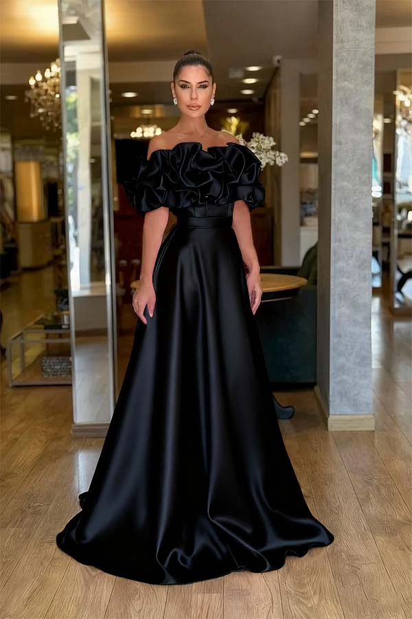 Off the Shoulder Sleeveless A Line Long Evening Formal Dress With Pleated