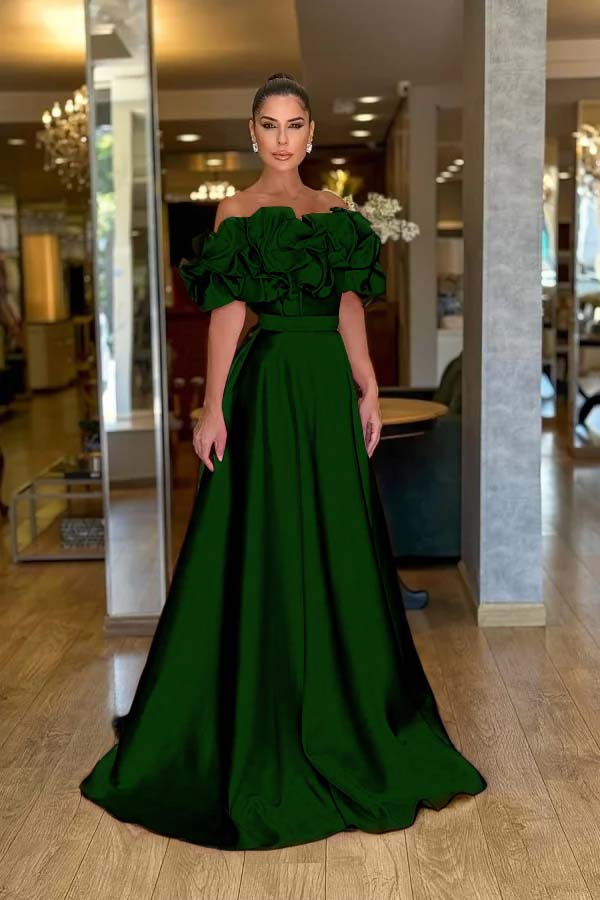 Off the Shoulder Sleeveless A Line Long Evening Formal Dress With Pleated