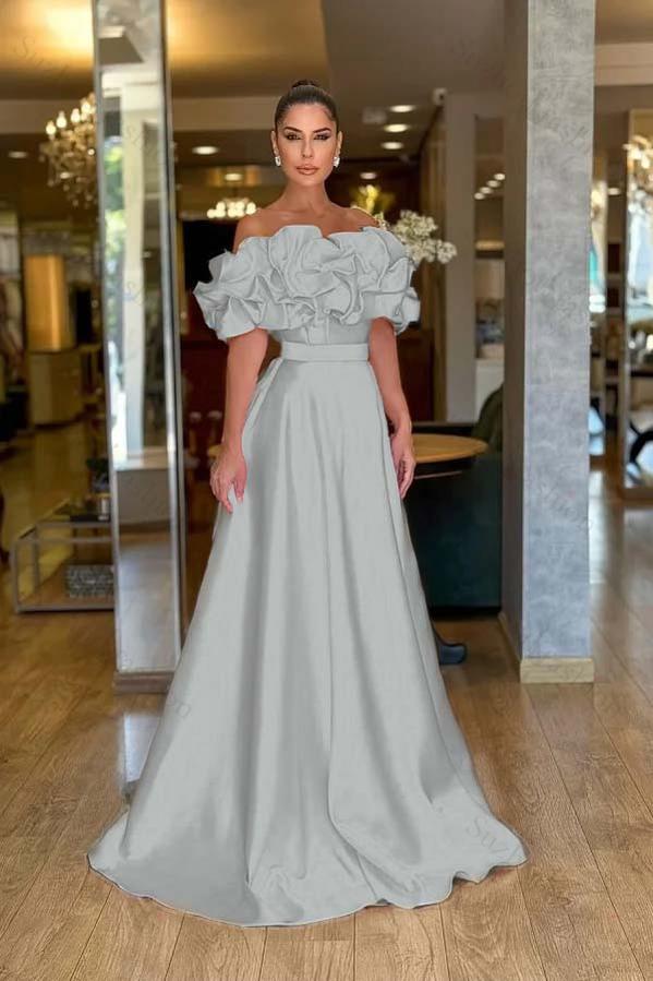 Off the Shoulder Sleeveless A Line Long Evening Formal Dress With Pleated