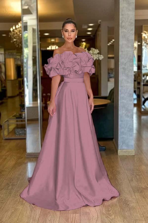 Off the Shoulder Sleeveless A Line Long Evening Formal Dress With Pleated