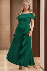 Off the Shoulder Sleeveless Long Plus Size Ruffled Sheath Column Mother of the Bride Dress