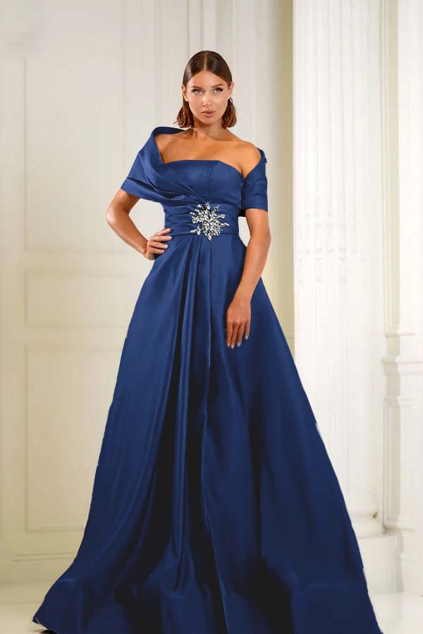 Off the Shoulder Sleeveless Long Evening Formal Dress With Pleated Beading
