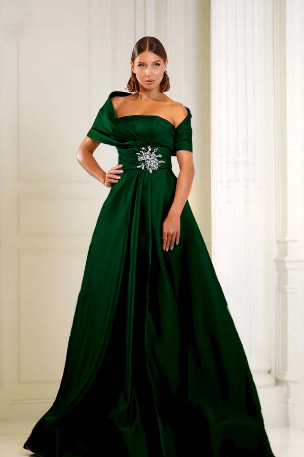 Off the Shoulder Sleeveless Long Evening Formal Dress With Pleated Beading