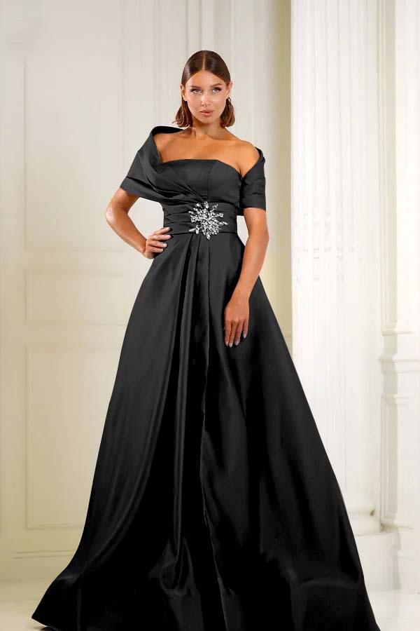 Off the Shoulder Sleeveless Long Evening Formal Dress With Pleated Beading