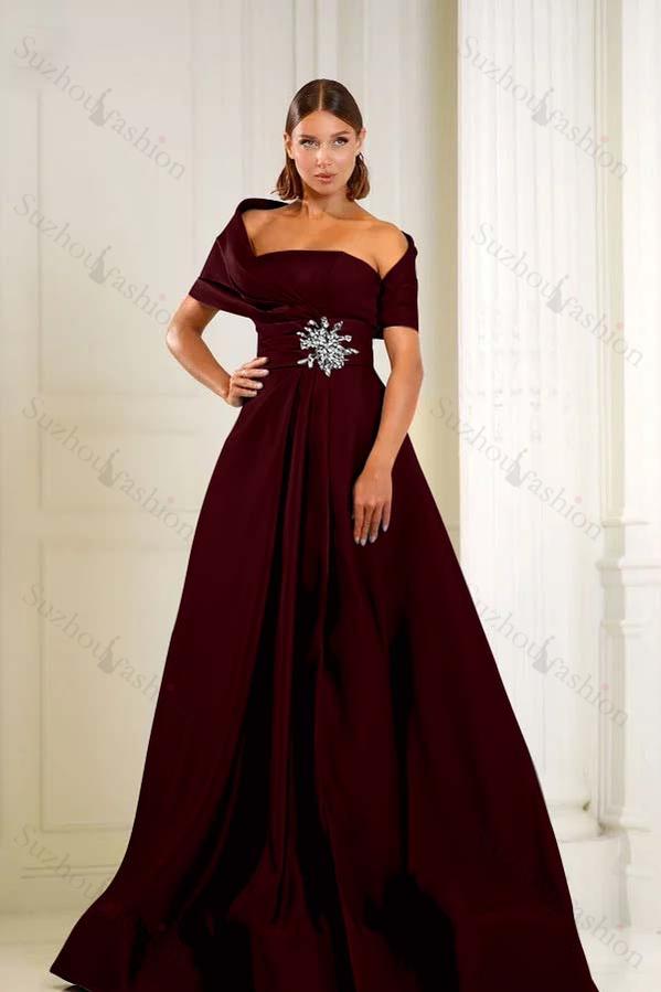 Off the Shoulder Sleeveless Long Evening Formal Dress With Pleated Beading