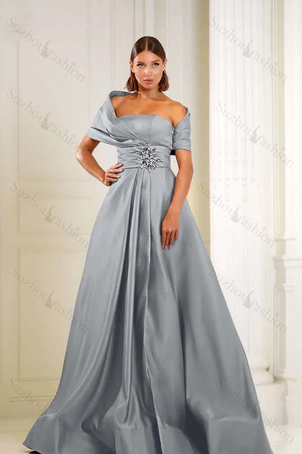 Off the Shoulder Sleeveless Long Evening Formal Dress With Pleated Beading