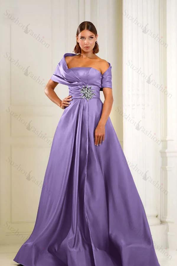 Off the Shoulder Sleeveless Long Evening Formal Dress With Pleated Beading