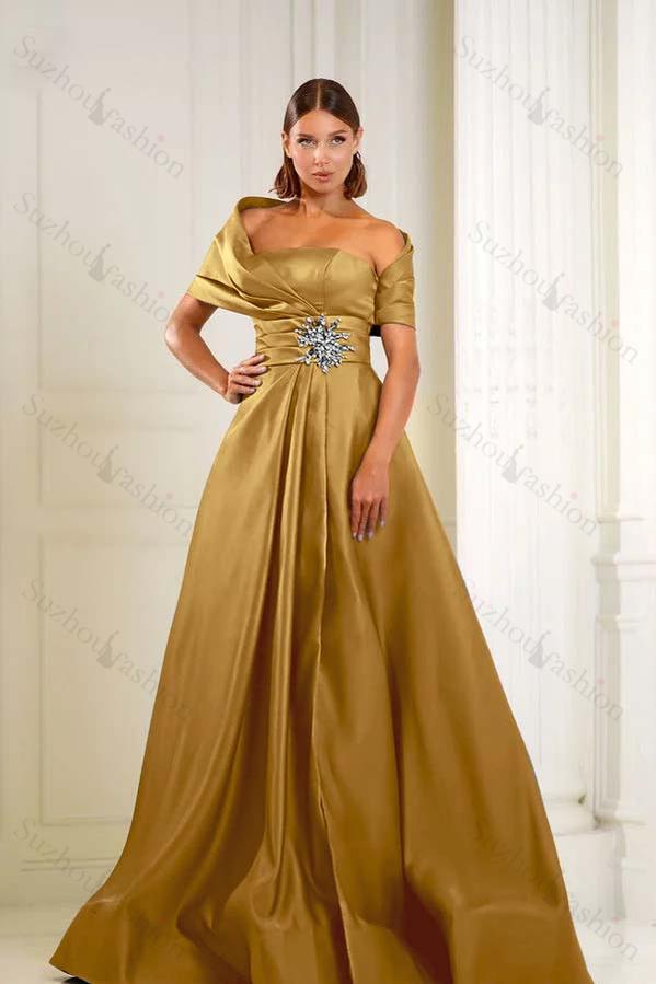 Off the Shoulder Sleeveless Long Evening Formal Dress With Pleated Beading