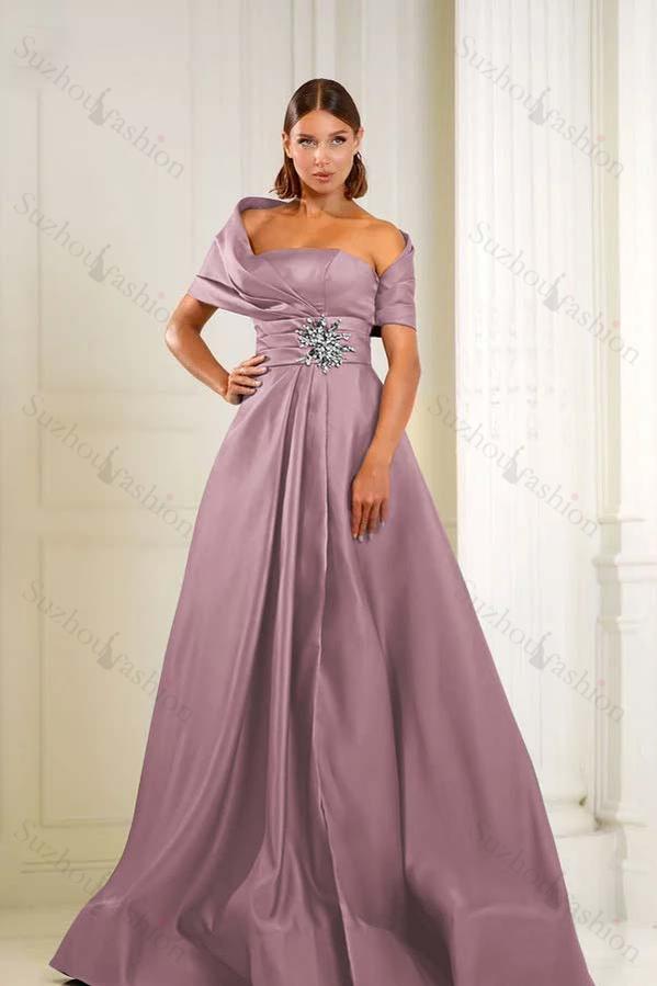 Off the Shoulder Sleeveless Long Evening Formal Dress With Pleated Beading
