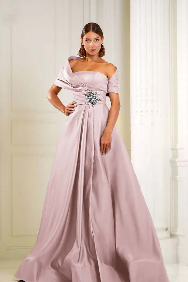 Off the Shoulder Sleeveless Long Evening Formal Dress With Pleated Beading