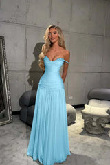 Off the Shoulder Sleeveless Long Evening Formal Dress With Pleated Sequined