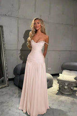 Off the Shoulder Sleeveless Long Evening Formal Dress With Pleated Sequined