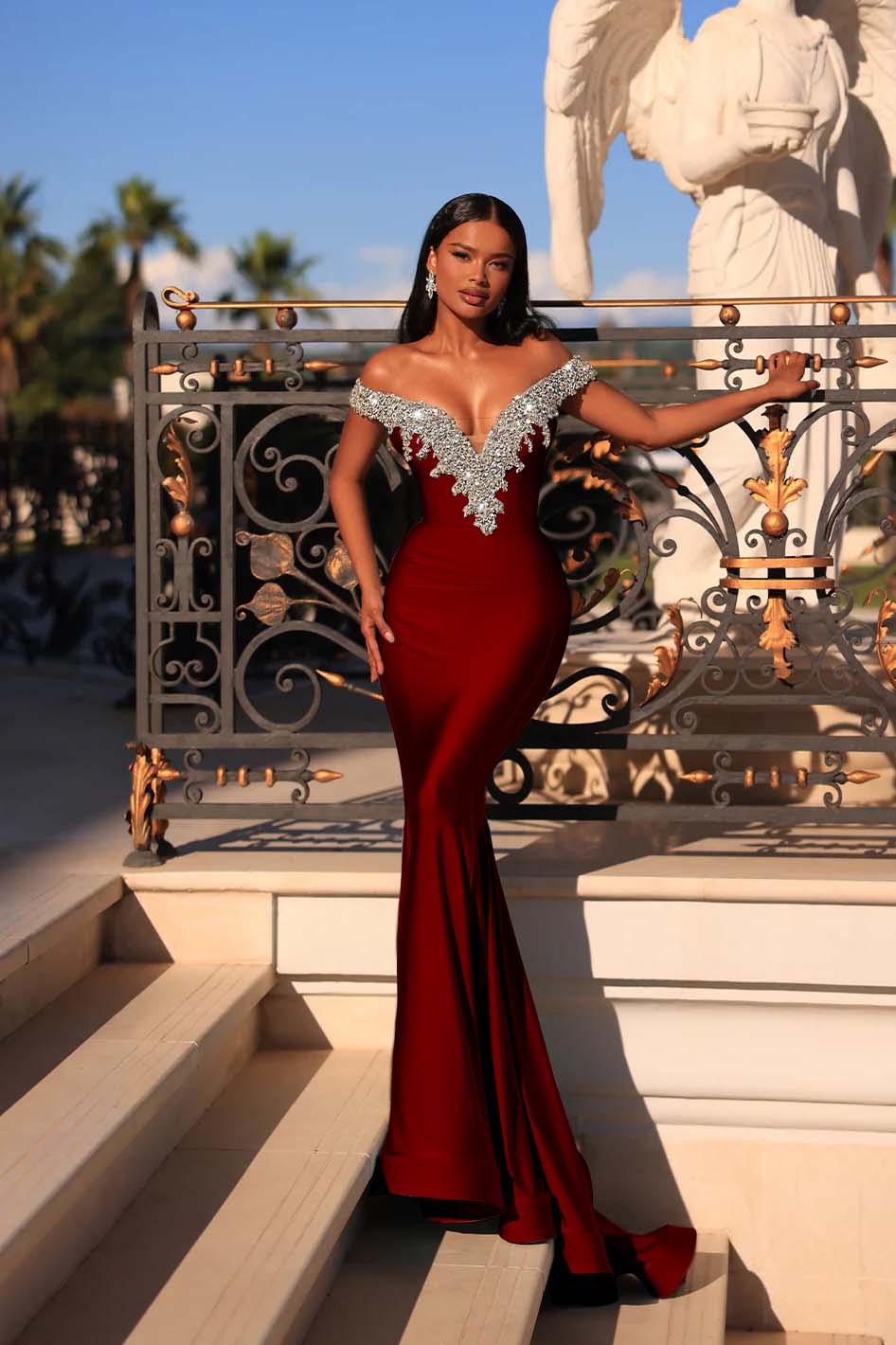 Off the Shoulder Sleeveless Long Mermaid Evening Formal Dress With Beading