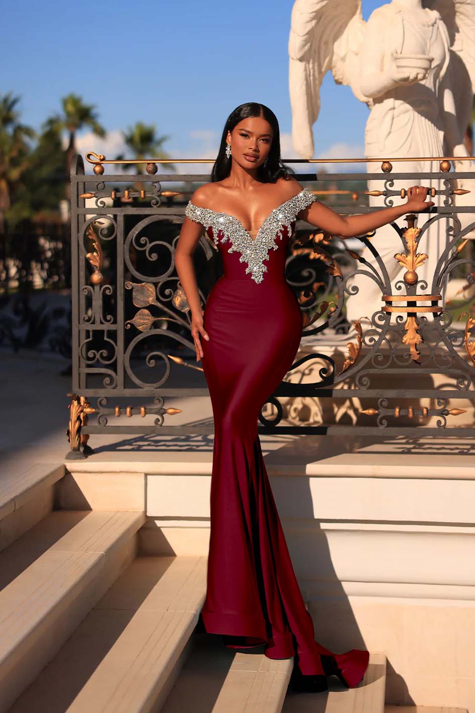 Off the Shoulder Sleeveless Long Mermaid Evening Formal Dress With Beading